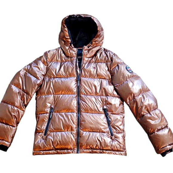 NWT Tommy Hilfiger Mettalic Bronze Hooded Puffer Jacket sz S - Picture 8 of 13